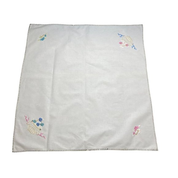 Vtg Handmade Embroidered Needlepoint Small Tablecloth Floral Ribbons Pink Blue 3 - Picture 2 of 12